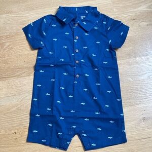 NWOT Carter's Blue Shark Print Romper 18mo